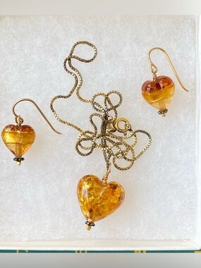 Murano Glass: Heart Necklace and Earrings Set. Hand made in Italy.